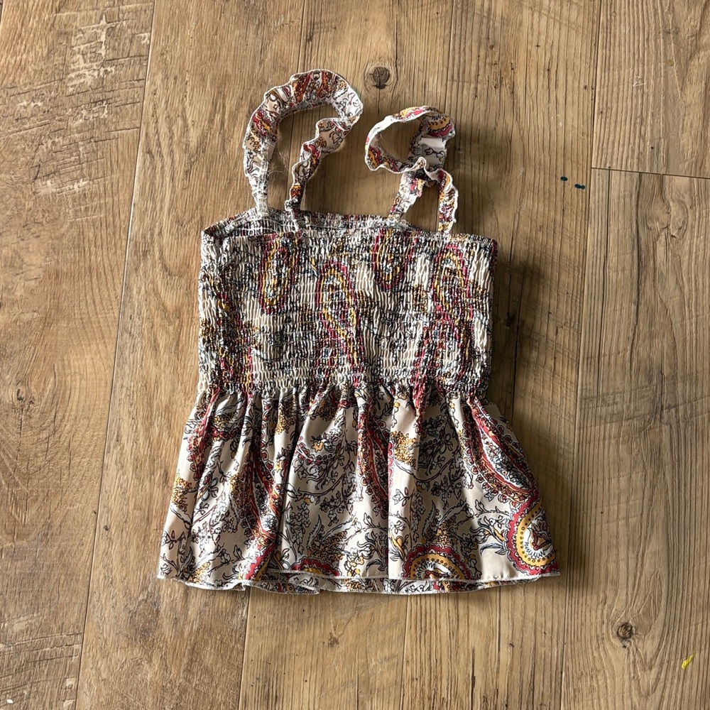 Paisley Smocked Top with Ruffle Straps
